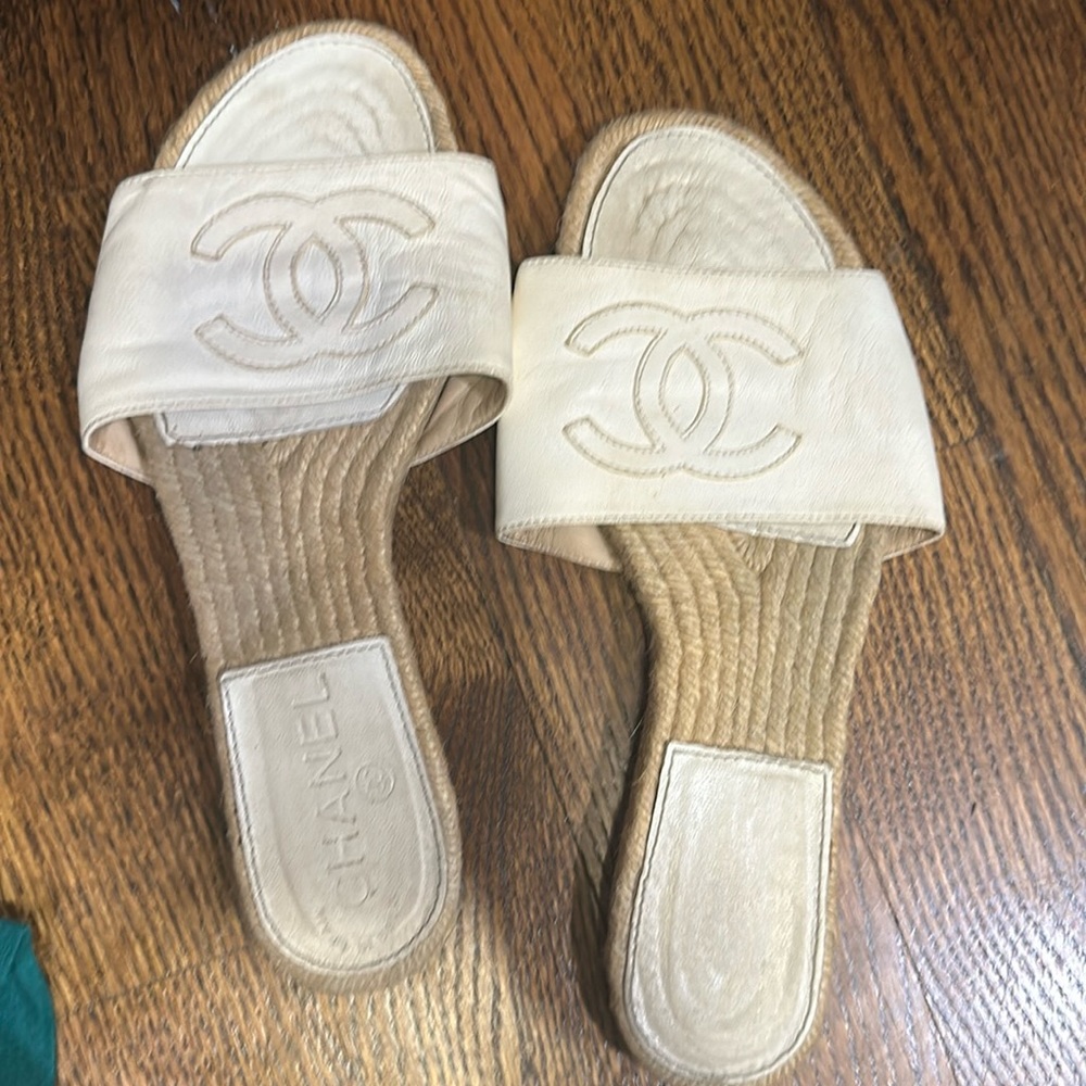 Chanel white mules with box and dust bag